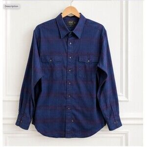 Ike Behar Mens L Navy Blue Plaid Cotton Button Down Long Sleeve Shirt New York